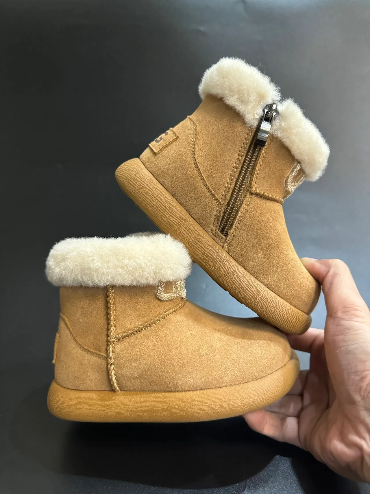 UGG Classic Mini Beige Suede Shearling Cuff Snow Boots 12