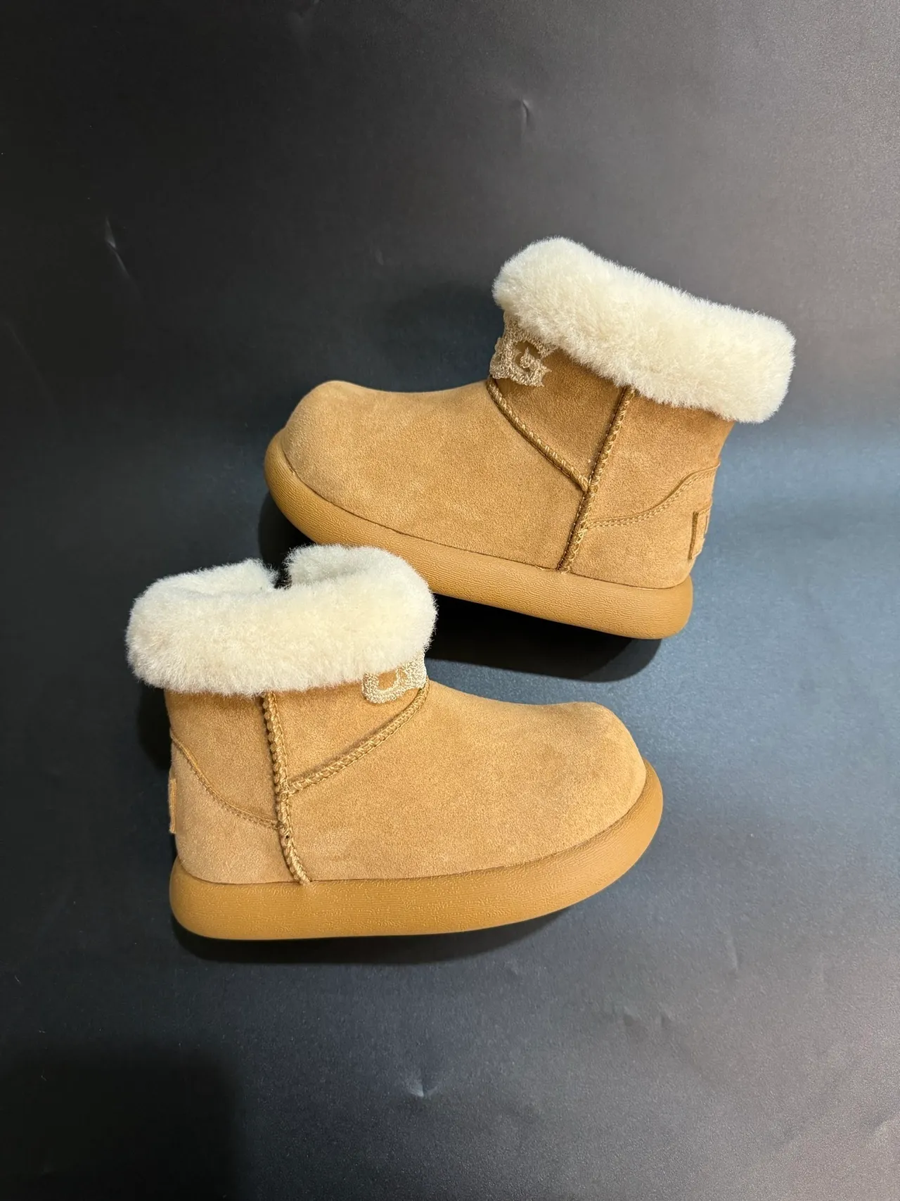 UGG Classic Mini Beige Suede Shearling Cuff Snow Boots 14