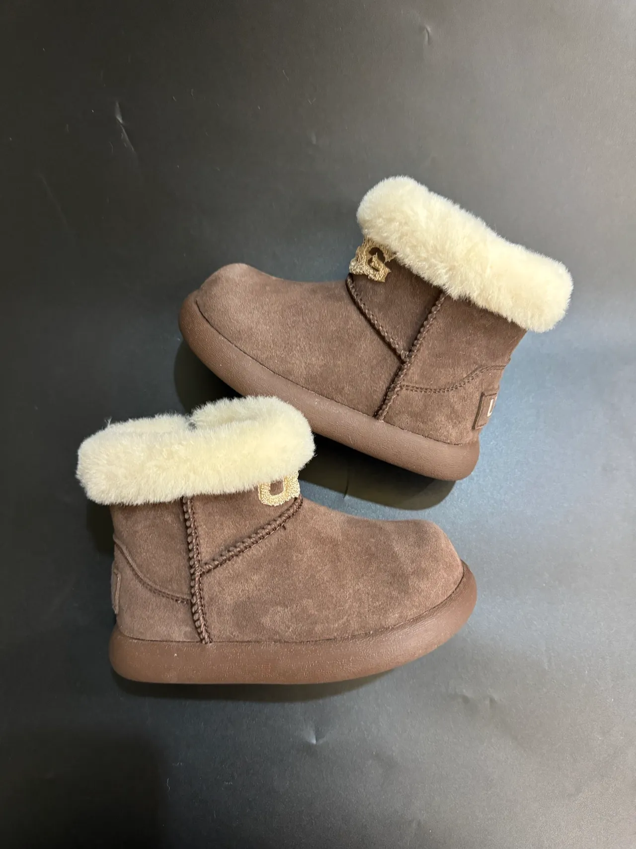 UGG Classic Mini Beige Suede Shearling Cuff Snow Boots 23