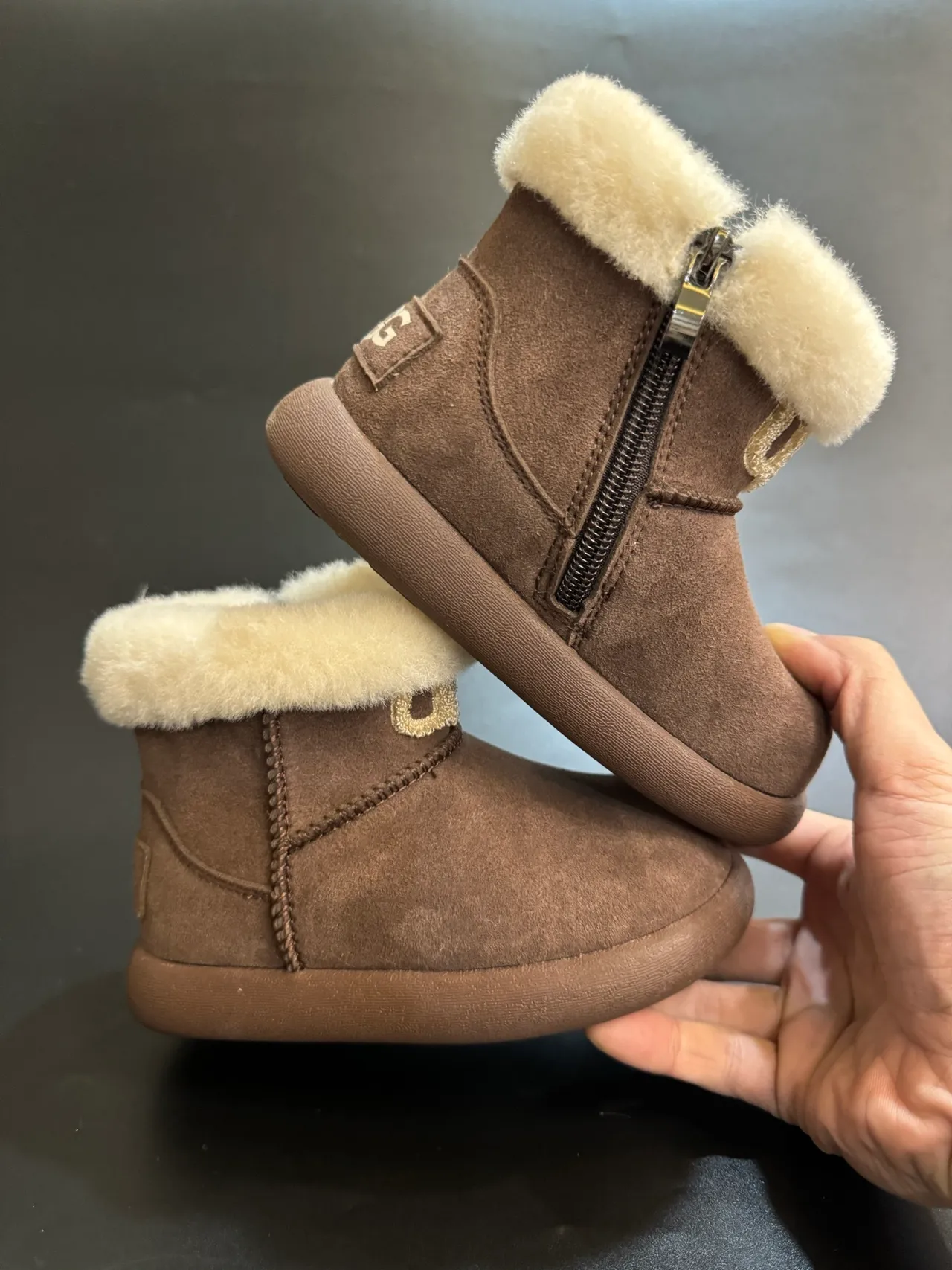 UGG Classic Mini Beige Suede Shearling Cuff Snow Boots 24