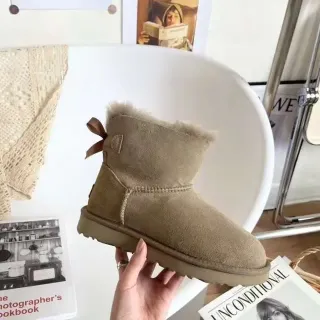 UGG Classic Mini Beige Suede Shearling-Lined Snow Boots