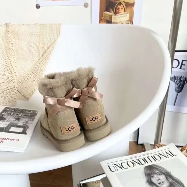 UGG Classic Mini Beige Suede Shearling-Lined Snow Boots 2