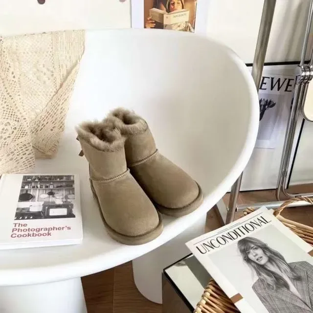 UGG Classic Mini Beige Suede Shearling-Lined Snow Boots 4