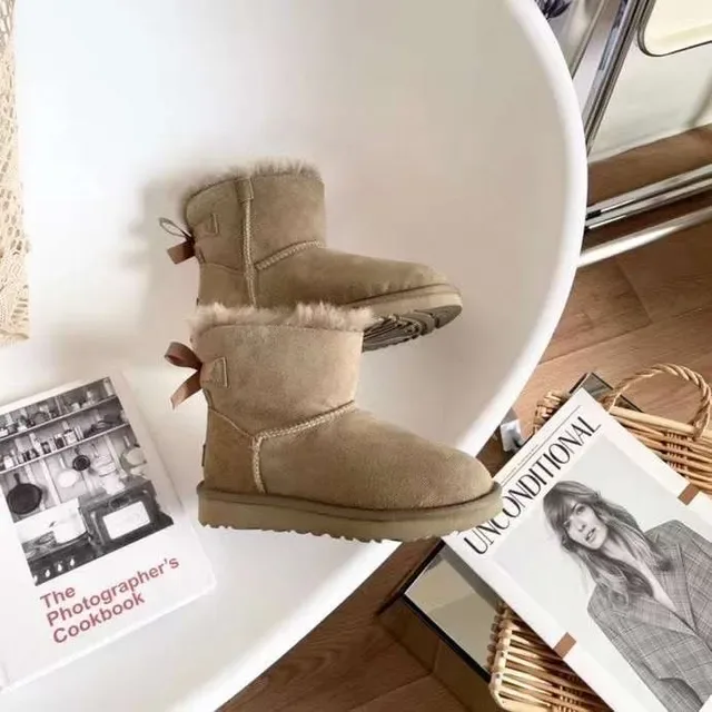 UGG Classic Mini Beige Suede Shearling-Lined Snow Boots 5