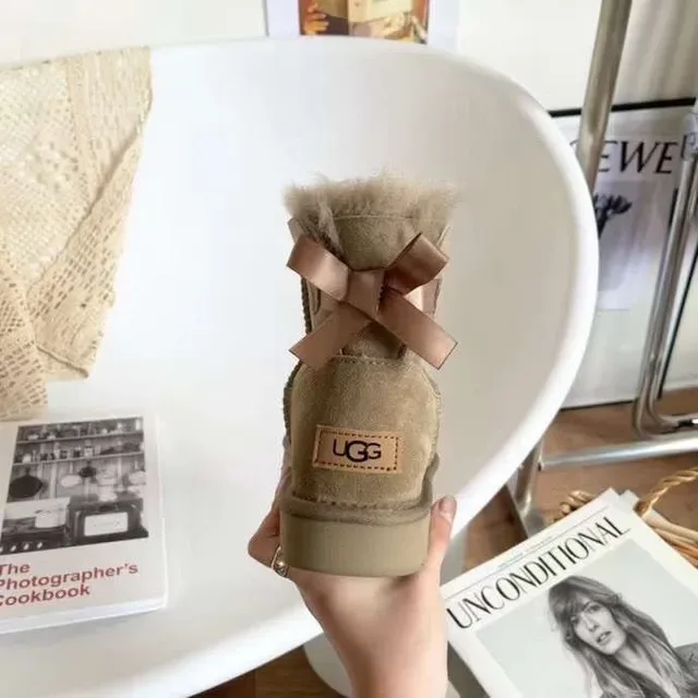UGG Classic Mini Beige Suede Shearling-Lined Snow Boots 6