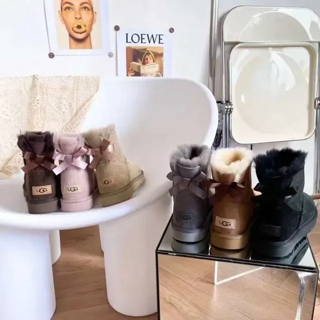 UGG Classic Mini Beige Suede Shearling-Lined Snow Boots 9
