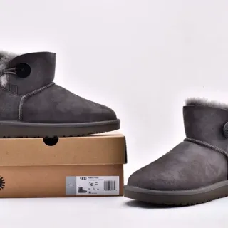 UGG Classic Mini Button Charcoal Gray Snow Boots