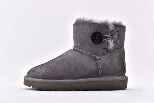 UGG Classic Mini Button Charcoal Gray Snow Boots 8