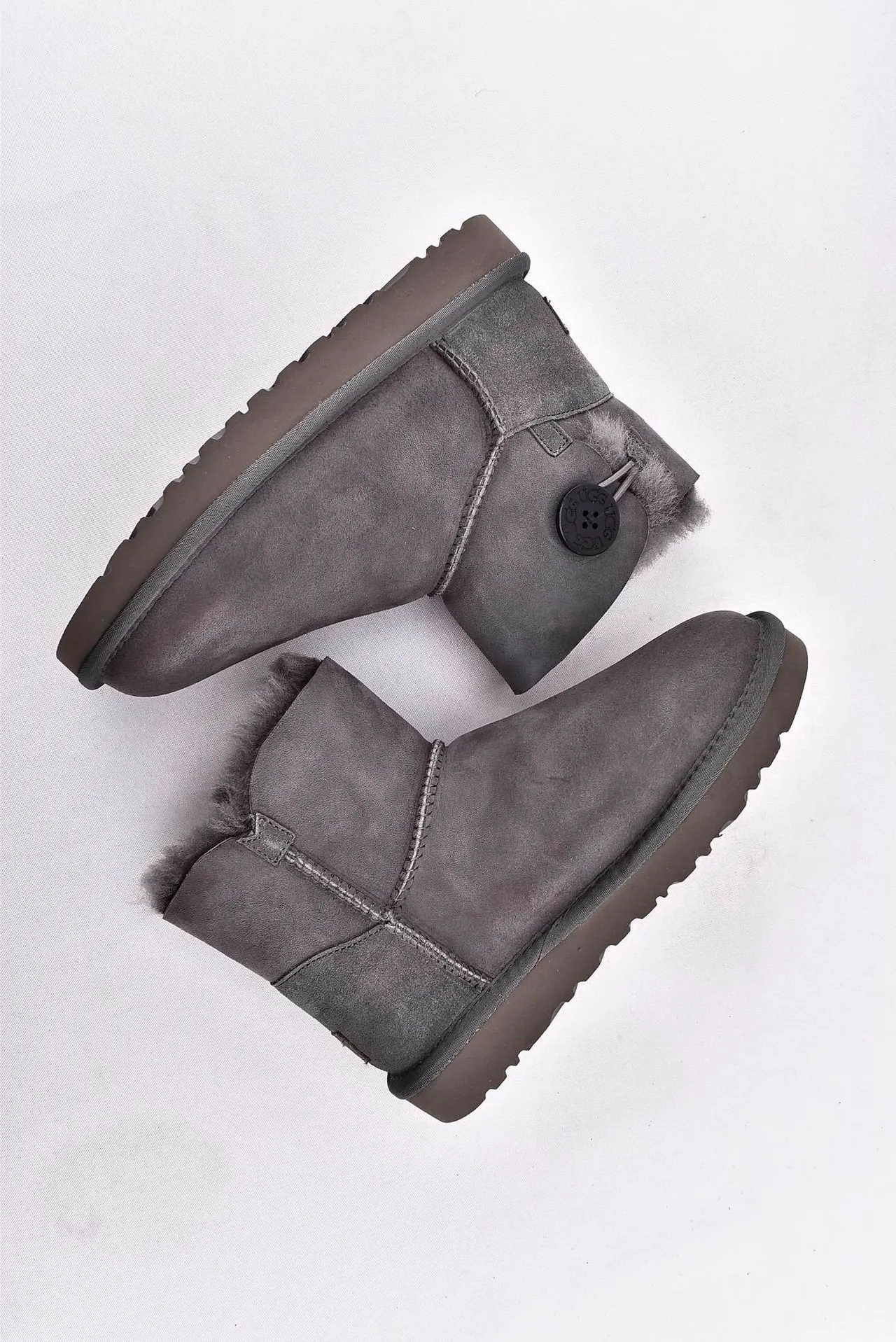 UGG Classic Mini Button Charcoal Gray Snow Boots 14