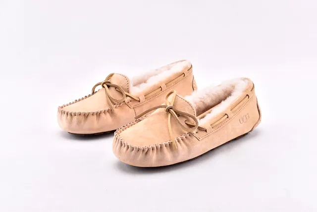 UGG Damota Beige Suede Shearling-Lined Loafers 2
