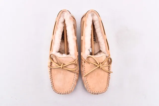 UGG Damota Beige Suede Shearling-Lined Loafers 3