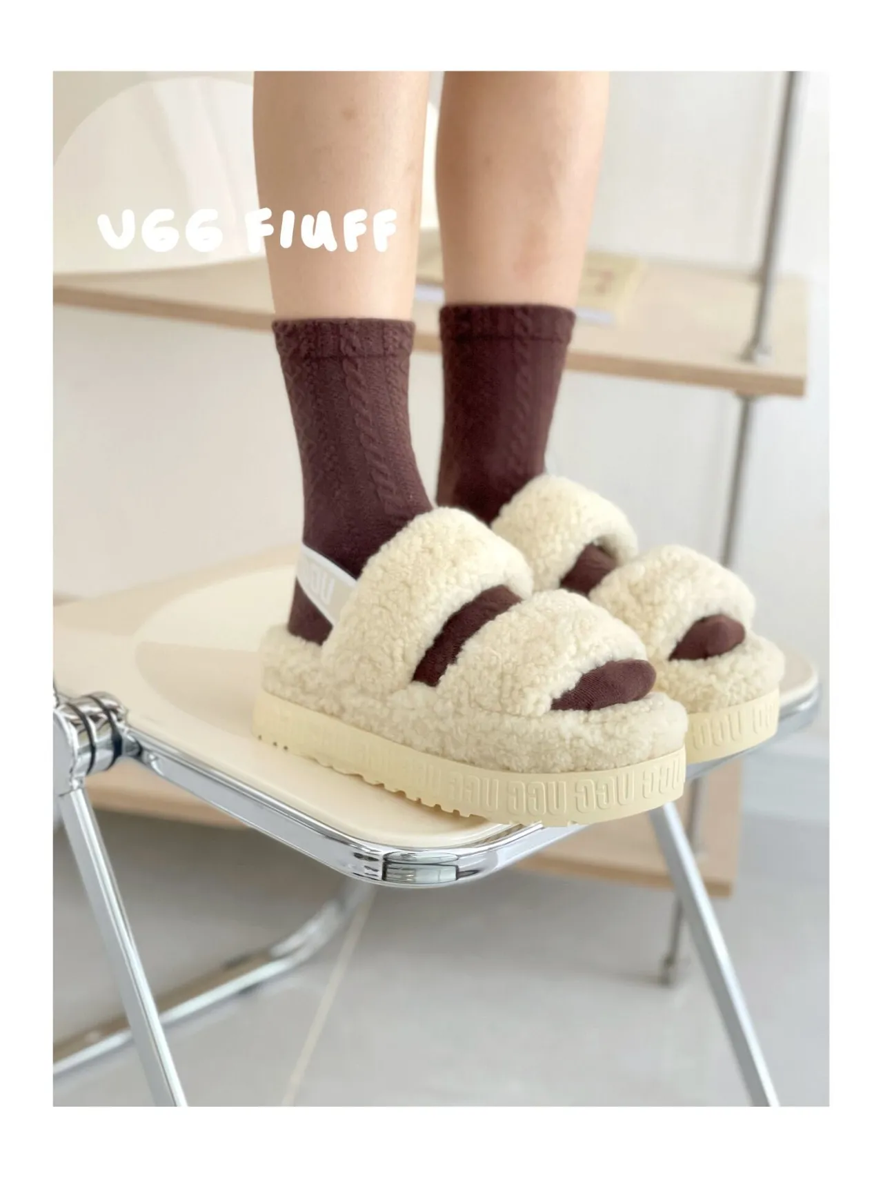 UGG Fluff Shearling Platform Slippers 6