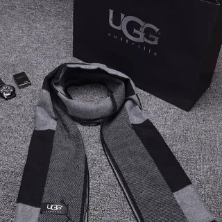 UGG Gray Black Block-Striped Woven Cashmere Scarf