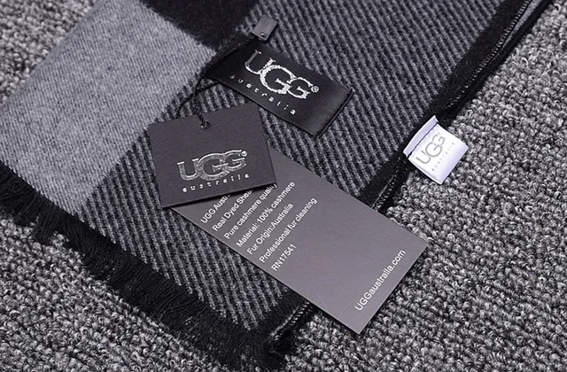UGG Gray Black Block-Striped Woven Cashmere Scarf 2