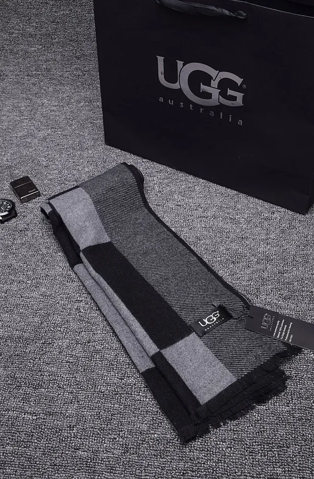 UGG Gray Black Block-Striped Woven Cashmere Scarf 3