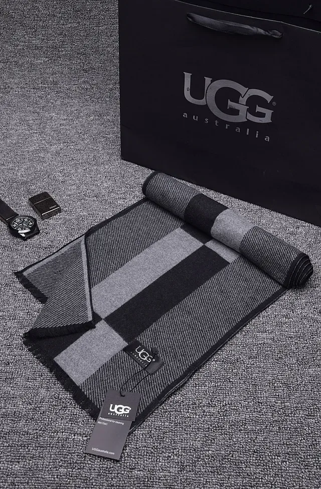 UGG Gray Black Block-Striped Woven Cashmere Scarf 5