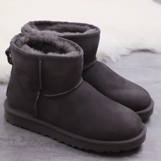 UGG Gray Suede Upper Shearling-Lined Cuff Snow Boots