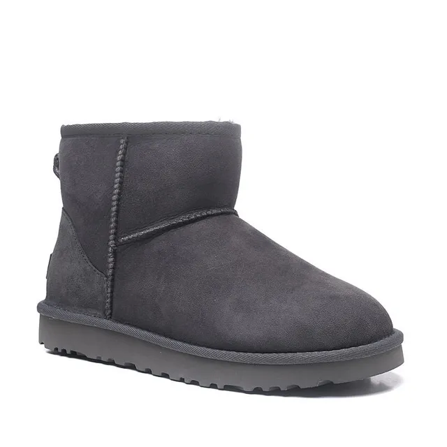 UGG Gray Suede Upper Shearling-Lined Cuff Snow Boots 6