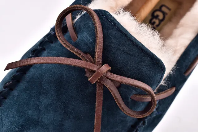 UGG Navy Beige Suede Upper Shearling-Lined Loafer 6