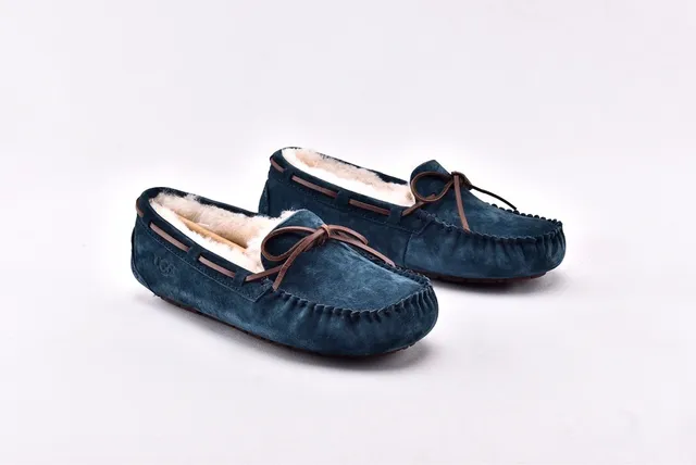 UGG Navy Beige Suede Upper Shearling-Lined Loafer 9