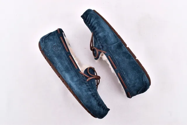 UGG Navy Beige Suede Upper Shearling-Lined Loafer 12
