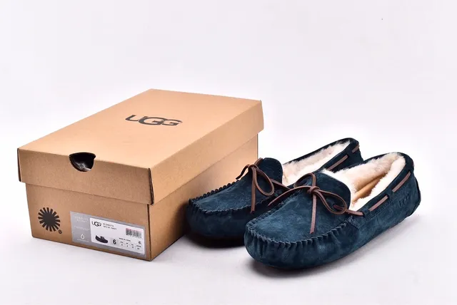 UGG Navy Beige Suede Upper Shearling-Lined Loafer 15