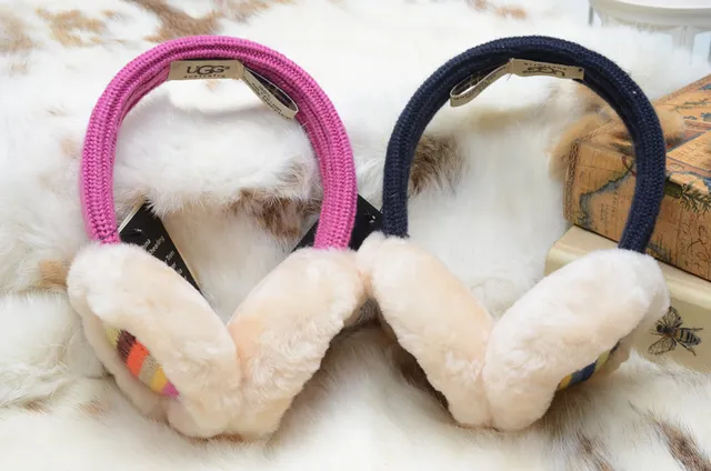 UGG Pink Multicolor Shearling-Lined Knit Headband Over-ear Headphones 3