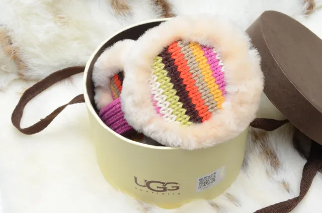 UGG Pink Multicolor Shearling-Lined Knit Headband Over-ear Headphones 11