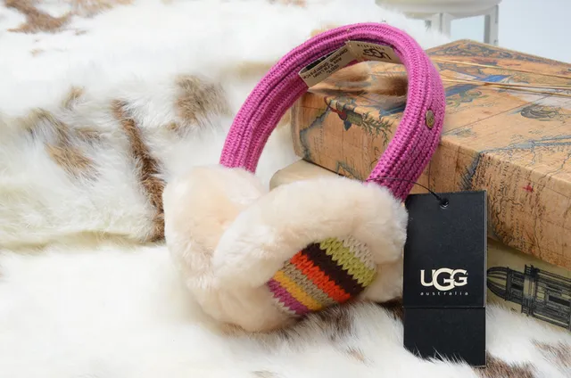UGG Pink Multicolor Shearling-Lined Knit Headband Over-ear Headphones 12