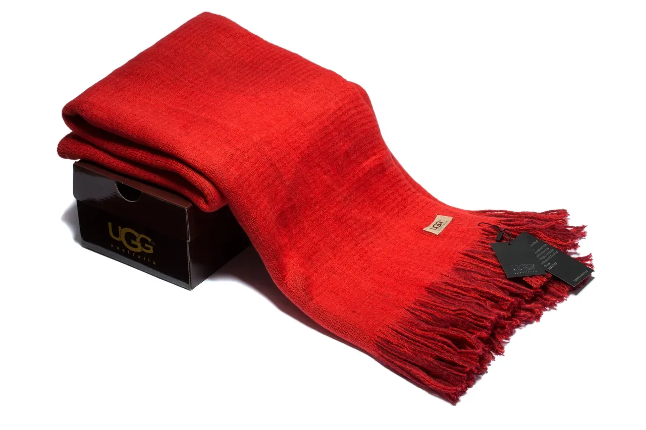 UGG Red Knit Texture Fringed Ends Scarve 4