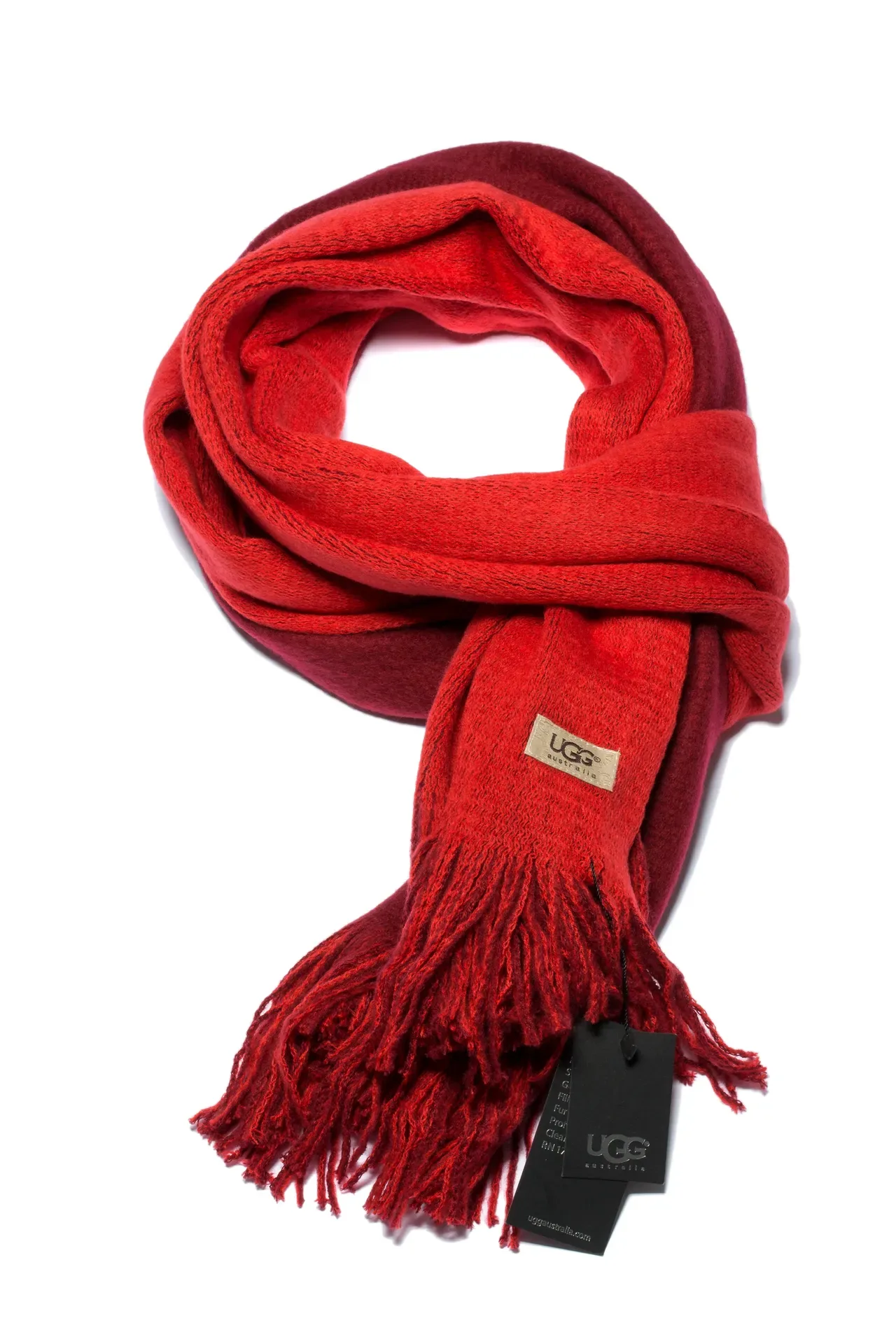 UGG Red Knit Texture Fringed Ends Scarve 5