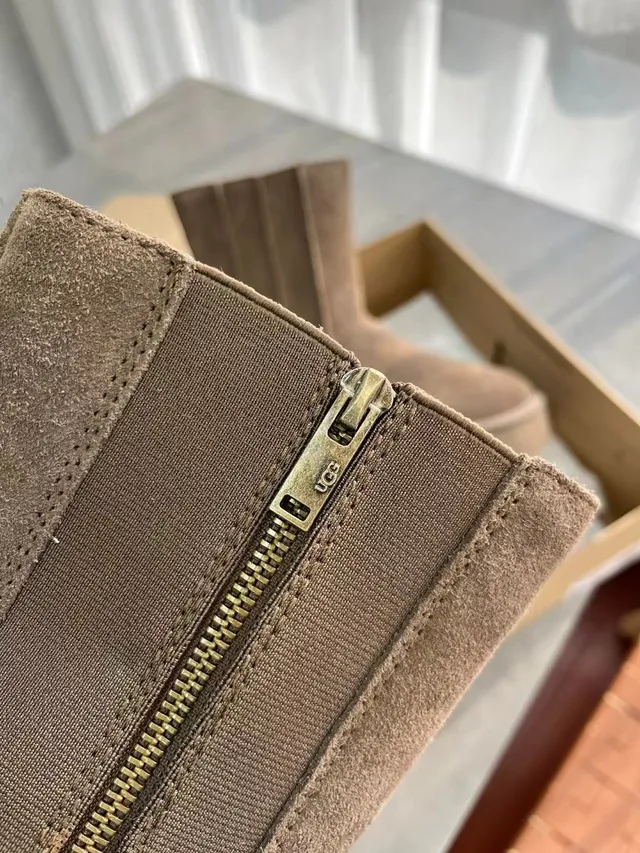 UGG Tasman بيج بني جلد ناعم علوي كعب منصة كثيف كعب منصة أحذية كاحل 6