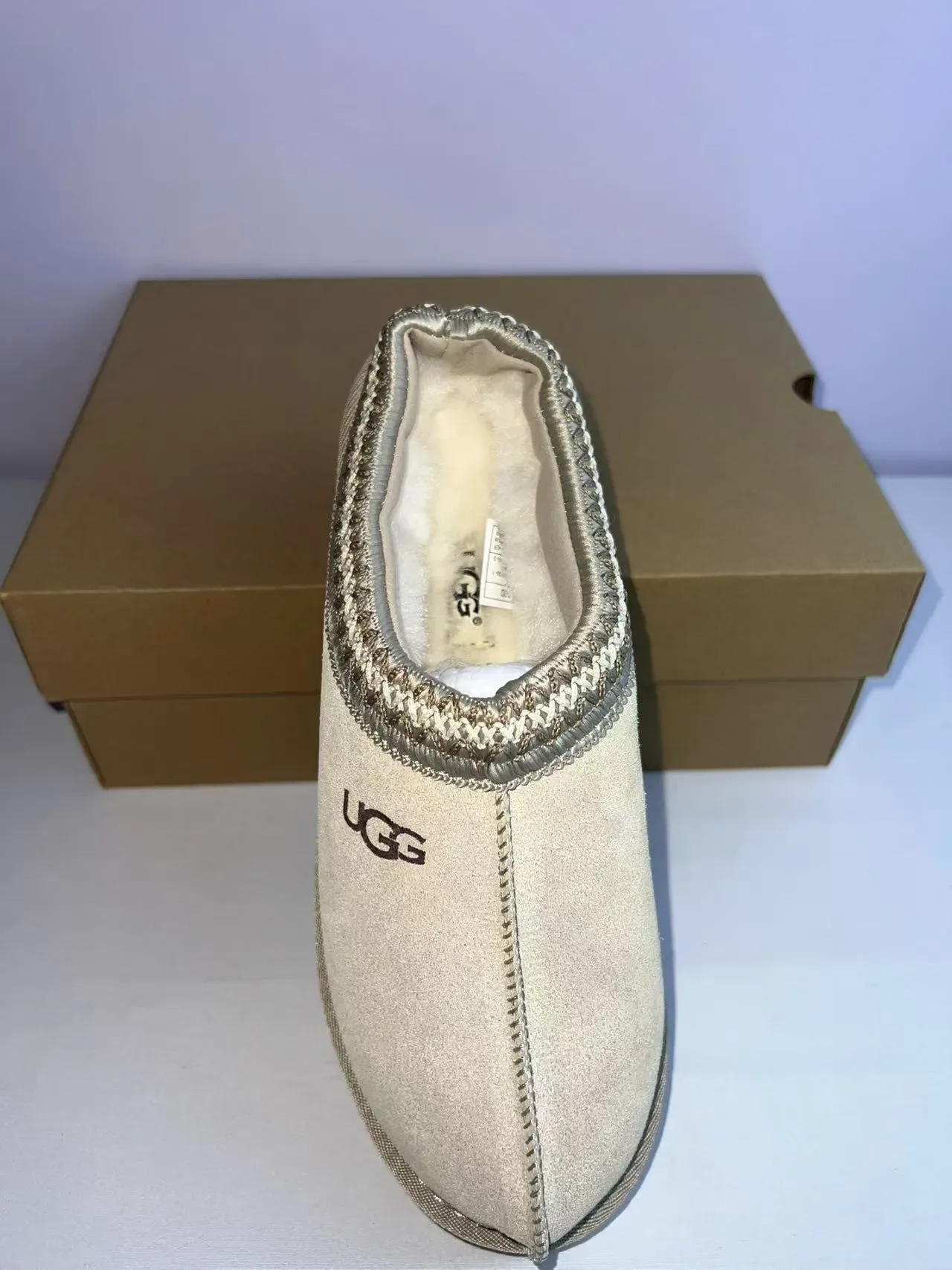 UGG Tasman Beige Gold Braided Trim Suede-Like Upper Casual Shoes 3