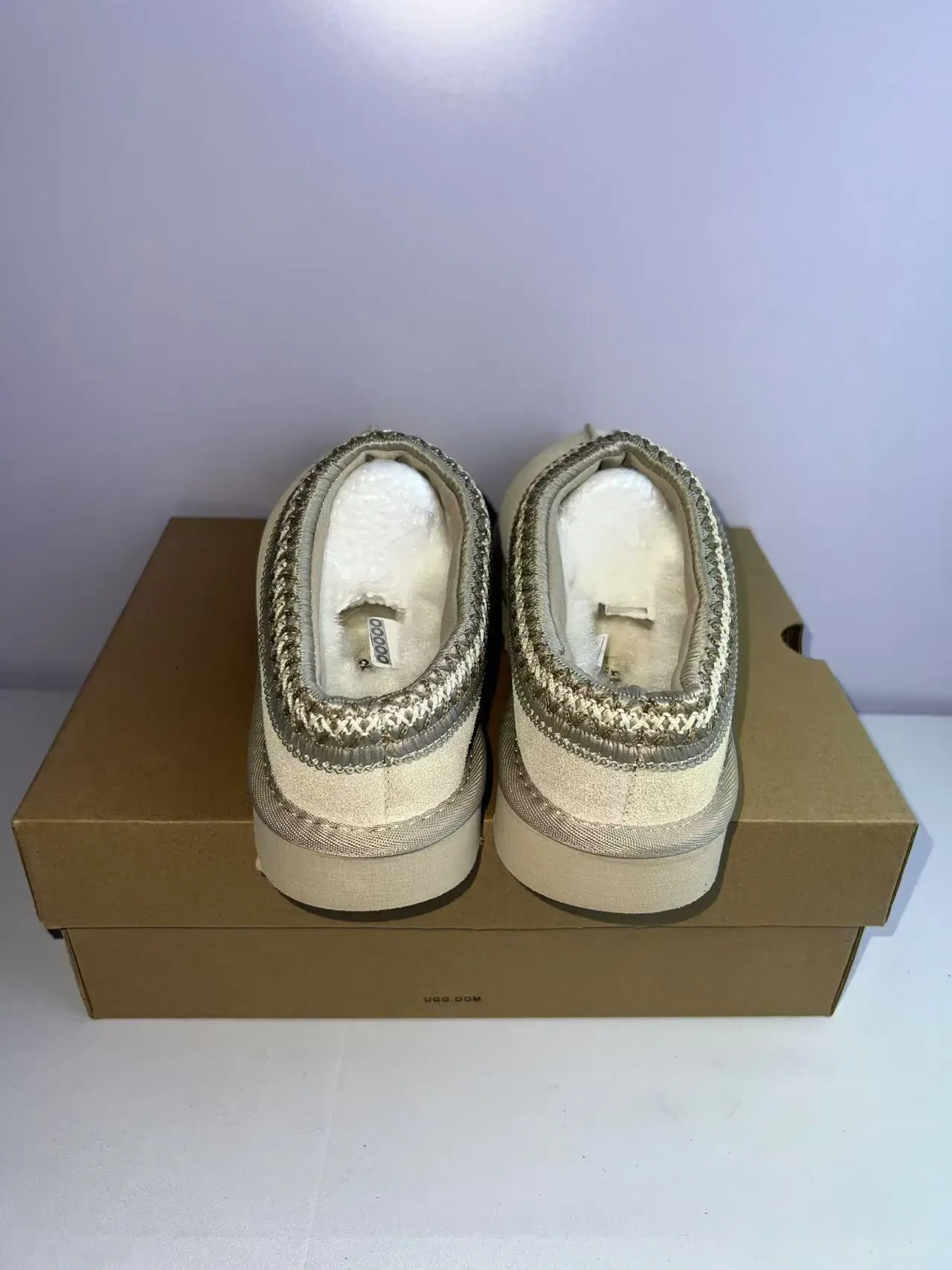 UGG Tasman Beige Gold Braided Trim Suede-Like Upper Casual Shoes 5