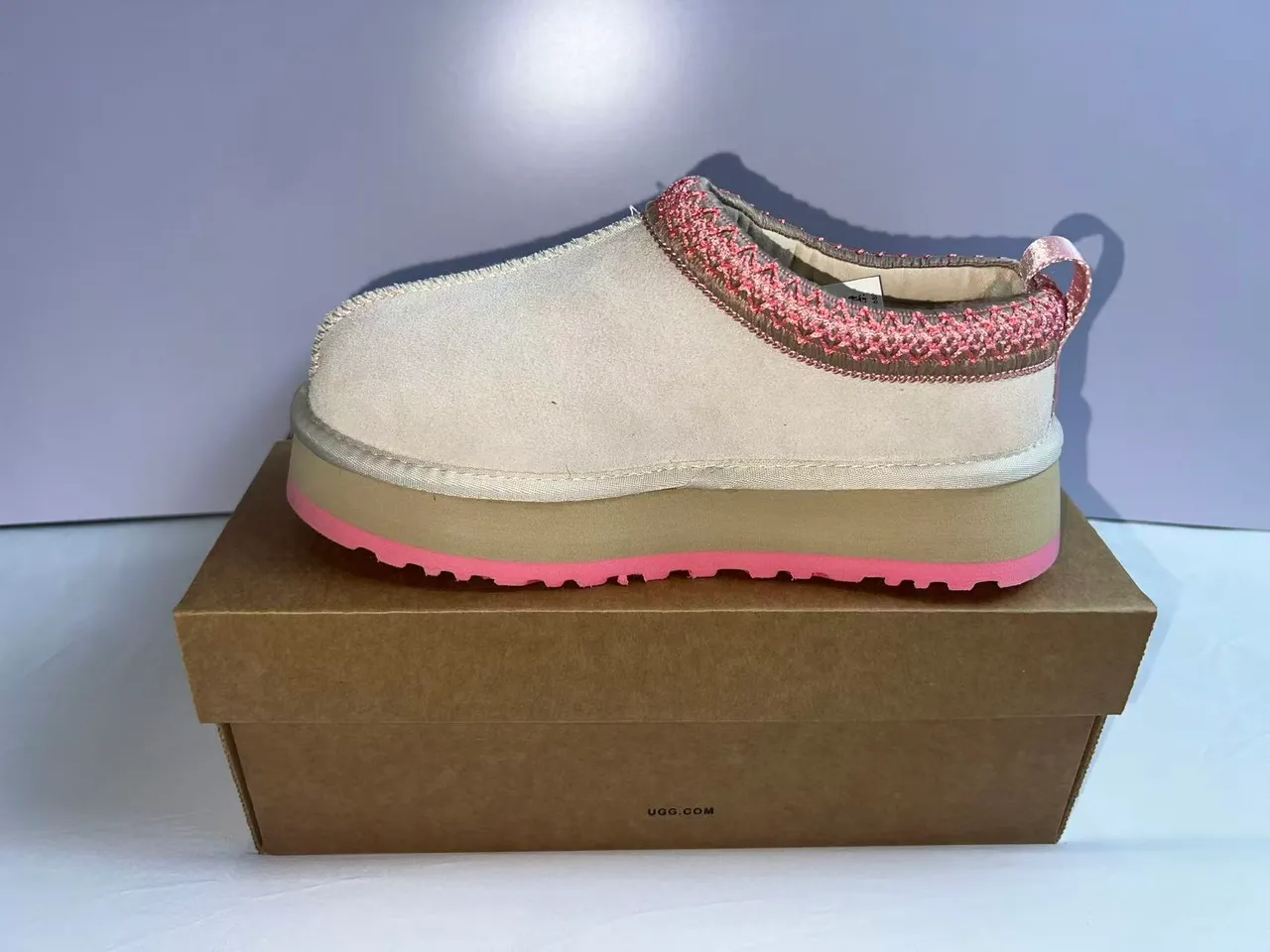 UGG Tasman Beige Rosa Suela de plataforma Borde tejido Zapatos casuales 3