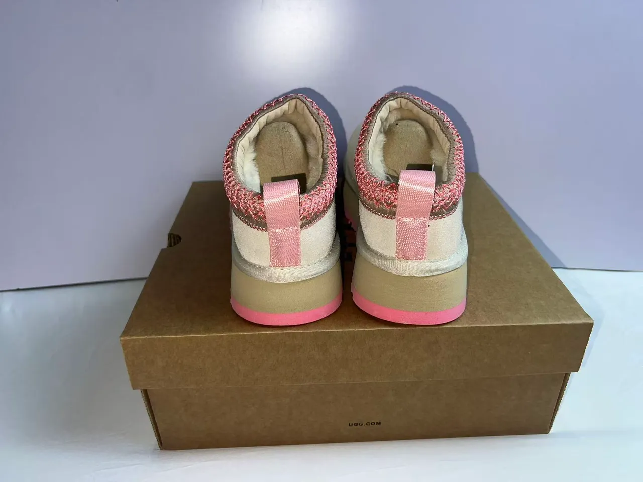 UGG Tasman Beige Rosa Suela de plataforma Borde tejido Zapatos casuales 4