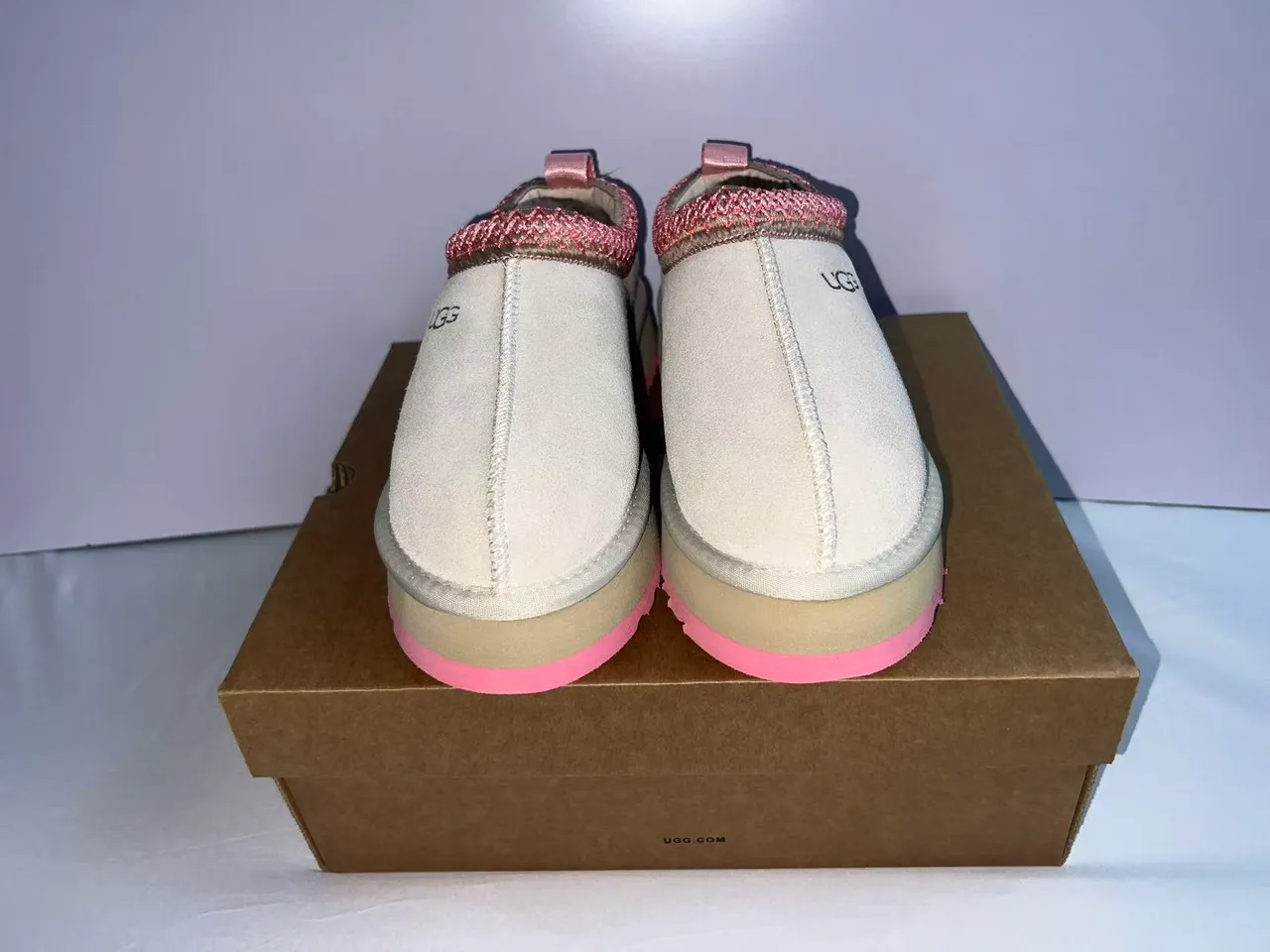 UGG Tasman Beige Rosa Suela de plataforma Borde tejido Zapatos casuales 5