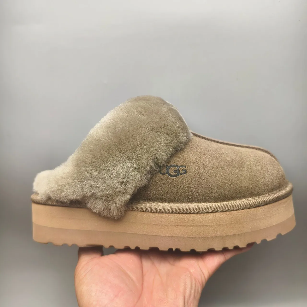 UGG Tasman Beige Shearling Platform Slippers 2