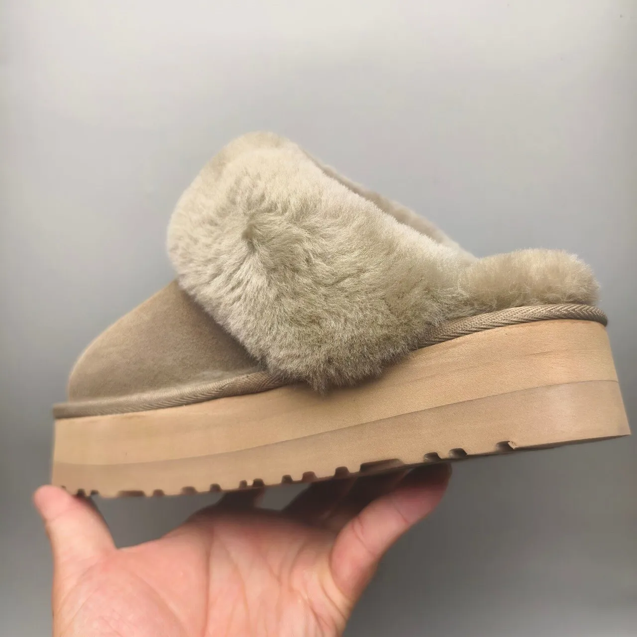UGG Tasman Beige Shearling Platform Slippers 4