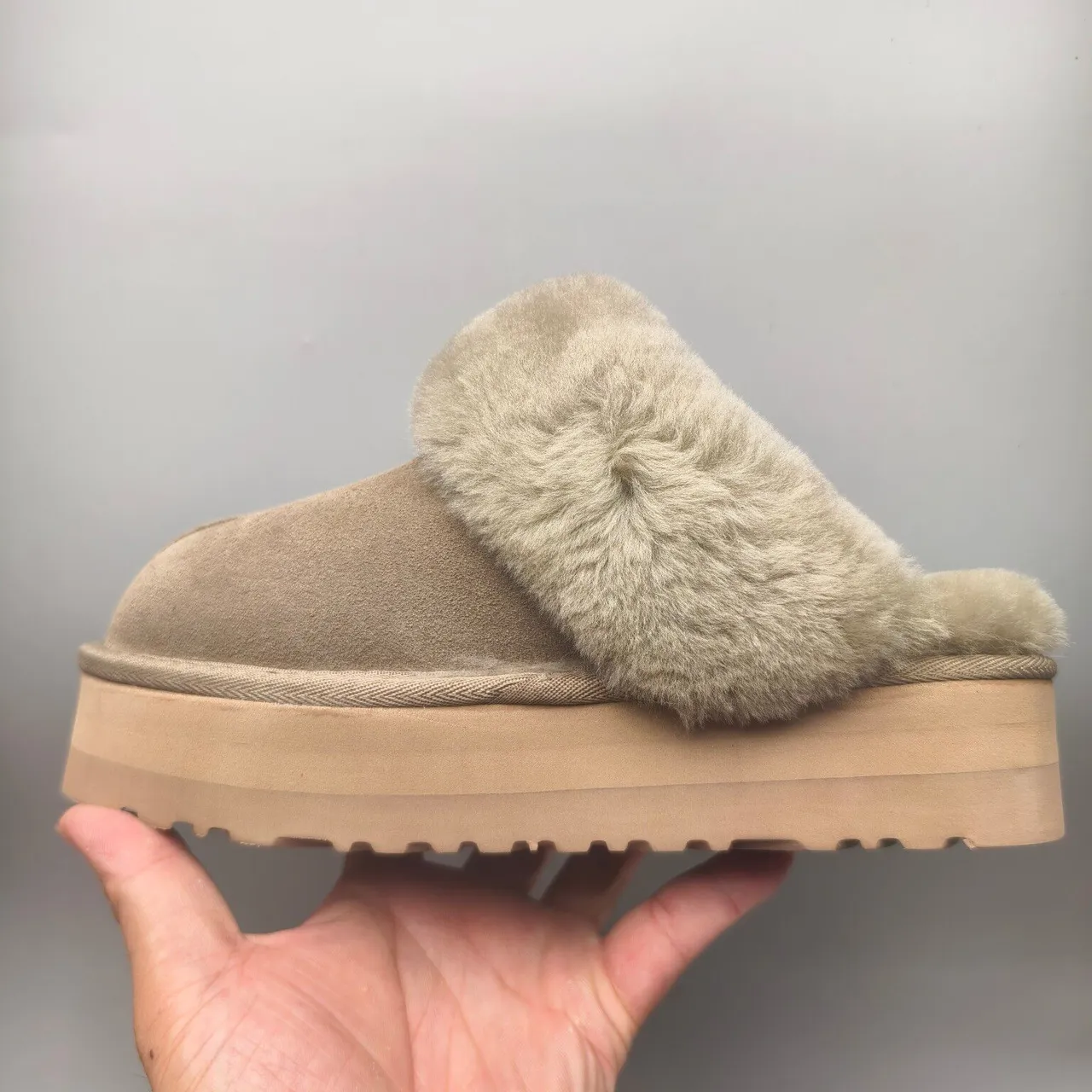 UGG Tasman Beige Shearling Platform Slippers 7