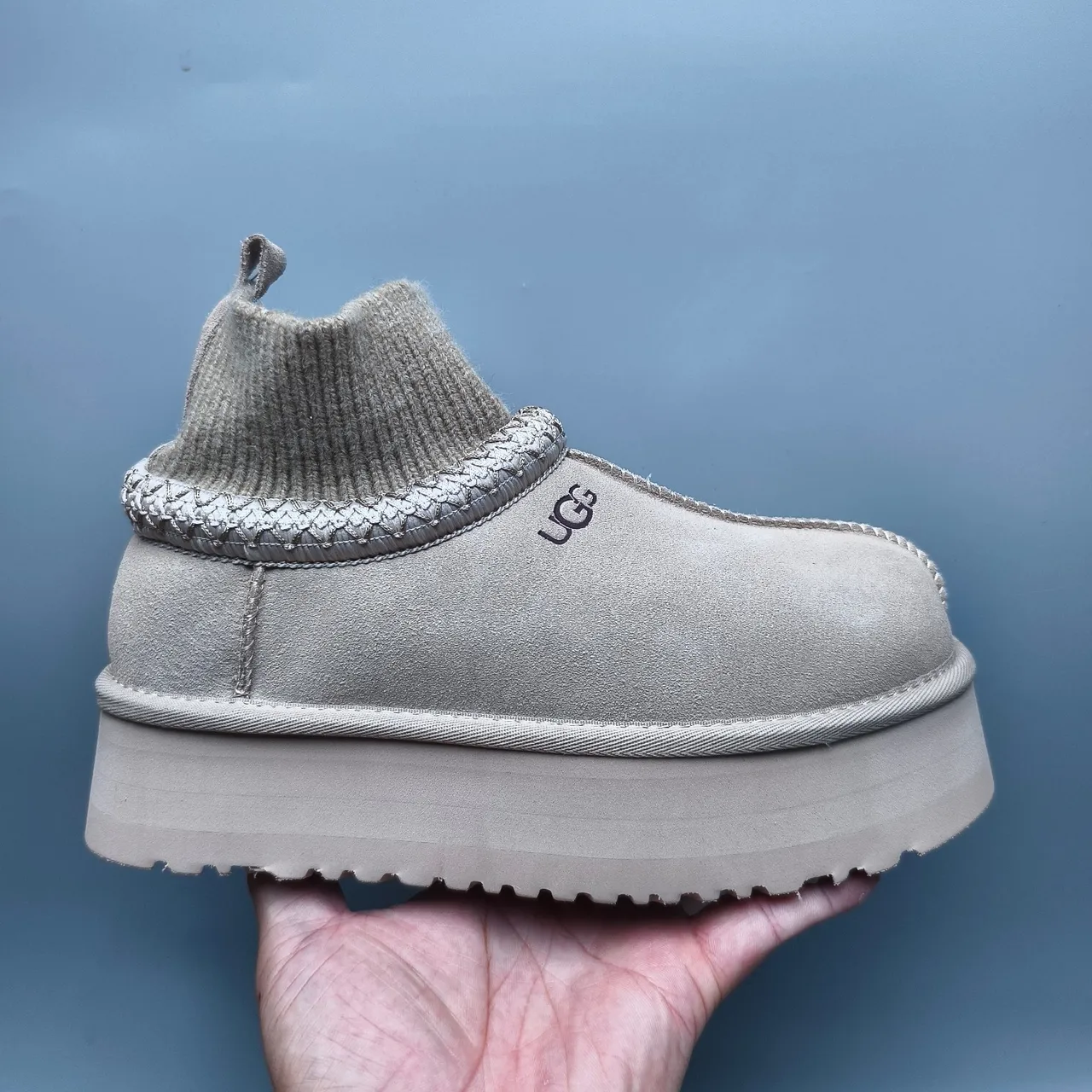 UGG Tasman Beige Slip-On Knit-Cuffed Snow Boots 2