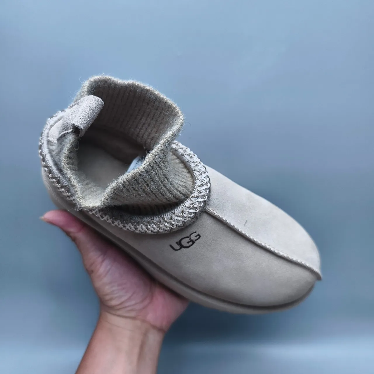 UGG Tasman Beige Slip-On Knit-Cuffed Snow Boots 3