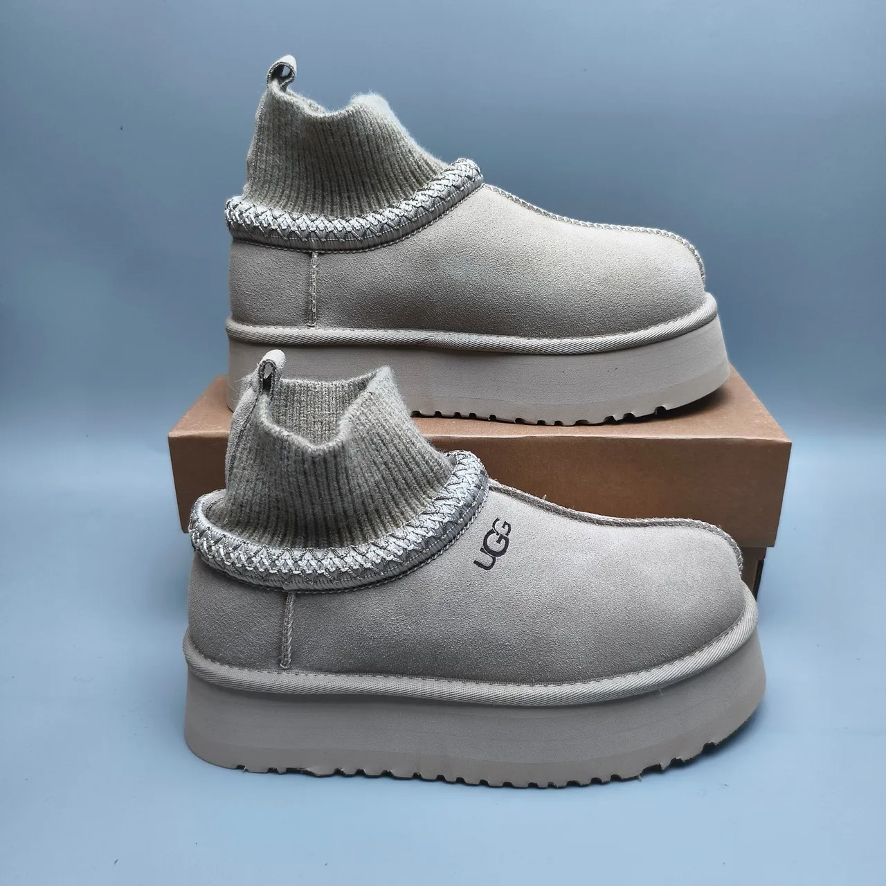UGG Tasman Beige Slip-On Knit-Cuffed Snow Boots 5