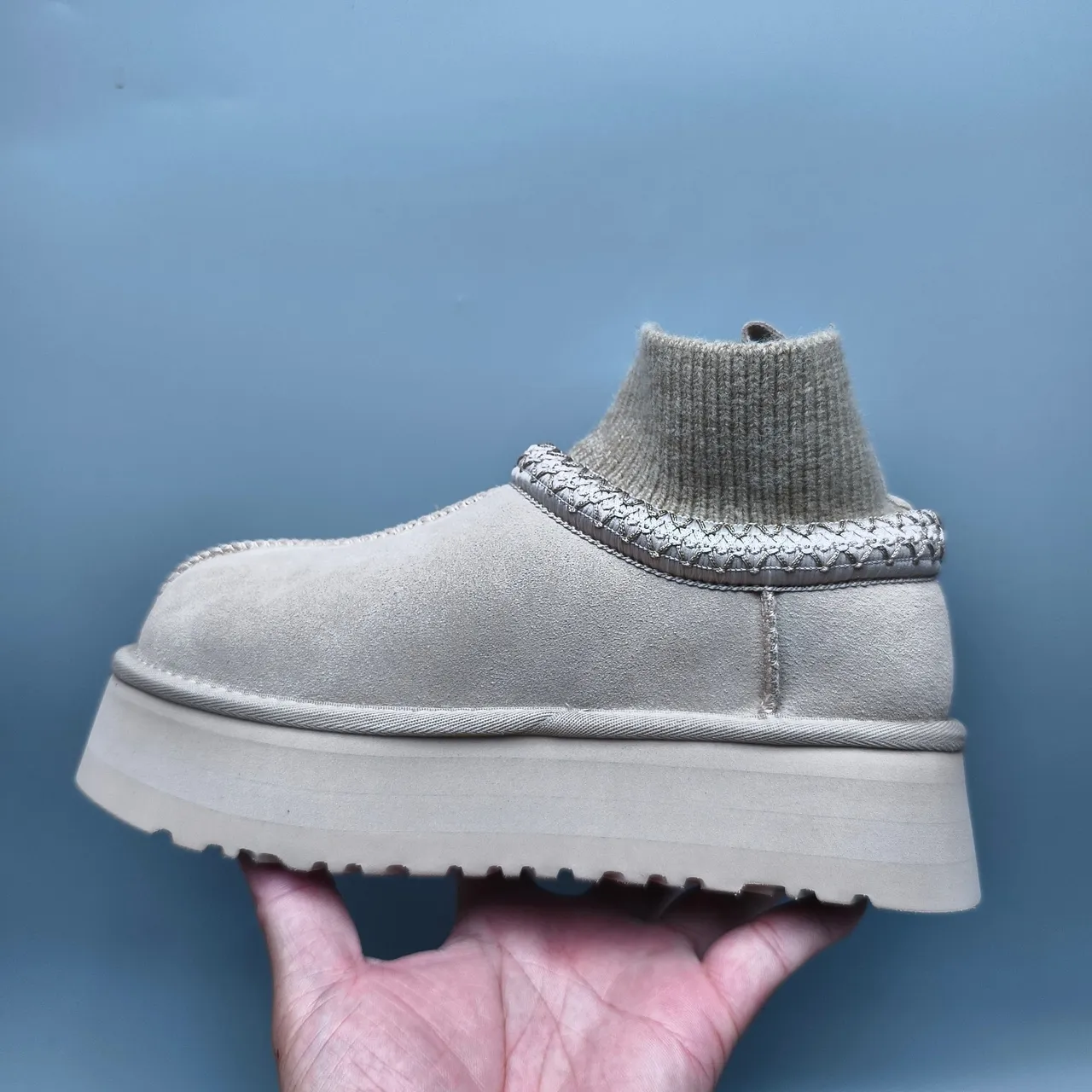 UGG Tasman Beige Slip-On Knit-Cuffed Snow Boots 7