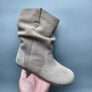 UGG Tasman Beige Suede-Like Slouchy Ankle Boots