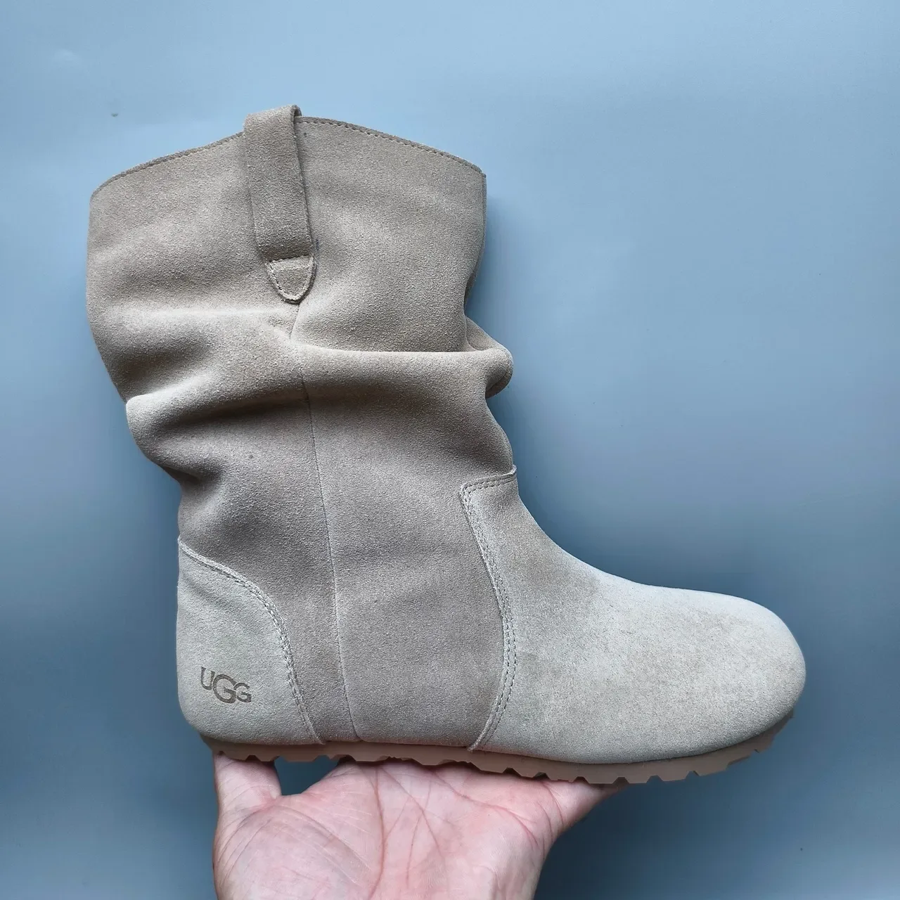 UGG Tasman Beige Suede-Like Slouchy Ankle Boots 2