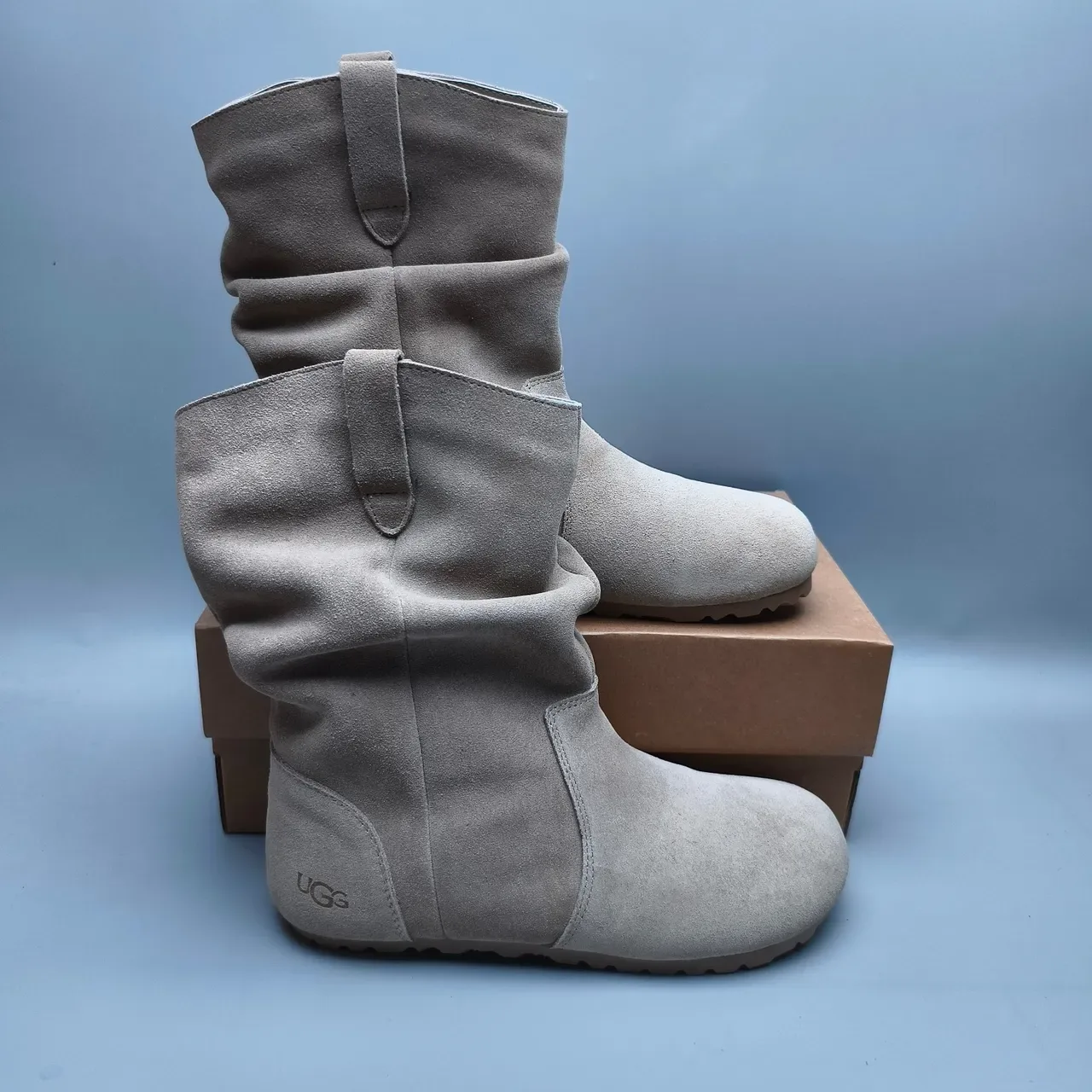 UGG Tasman Beige Suede-Like Slouchy Ankle Boots 5