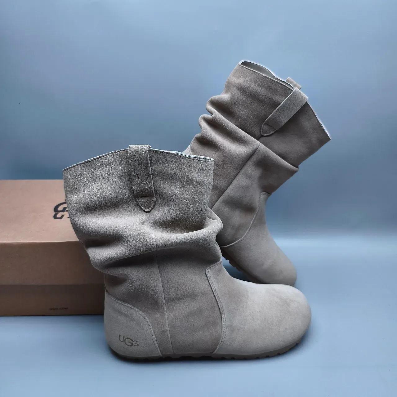 UGG Tasman Beige Suede-Like Slouchy Ankle Boots 6