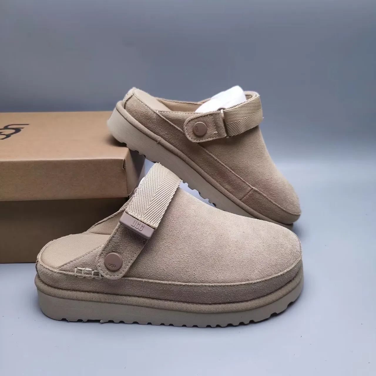 UGG Tasman Beige Suede Platform Slipper 6