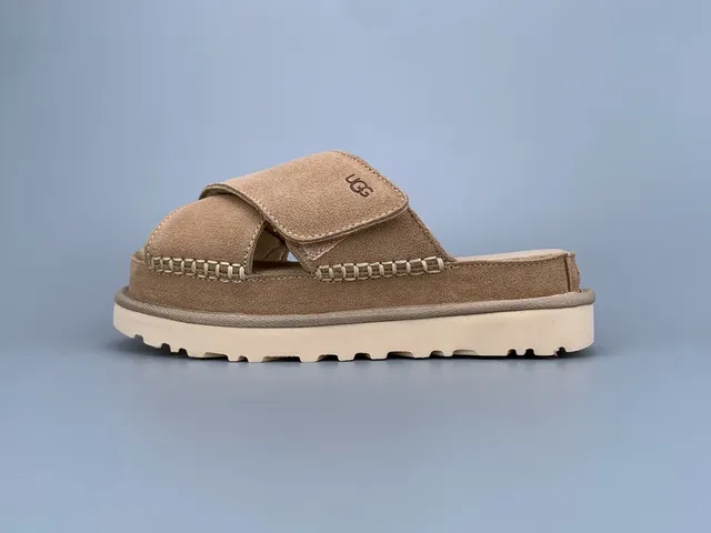 UGG Tasman Beige Suede Platform Slippers 2